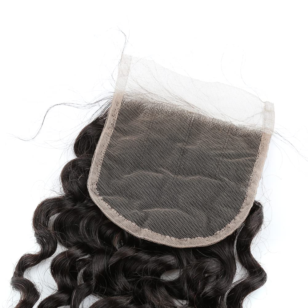 Deep Wave 10inches 4 * 4 Lace Closure Human Hair Free Part 100% Unprocessed Brazilian Virgin Hair Closure with Baby Hair Bleached Knot Natural Color