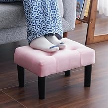 Rectangular Footstool Ottoman with Wood Legs, Soft Velvet Footrest, and Sofa Footrest Additional Seating in The Living Room Pets on a Couch in The Living Room: A Compact Stool (Baby Pink)