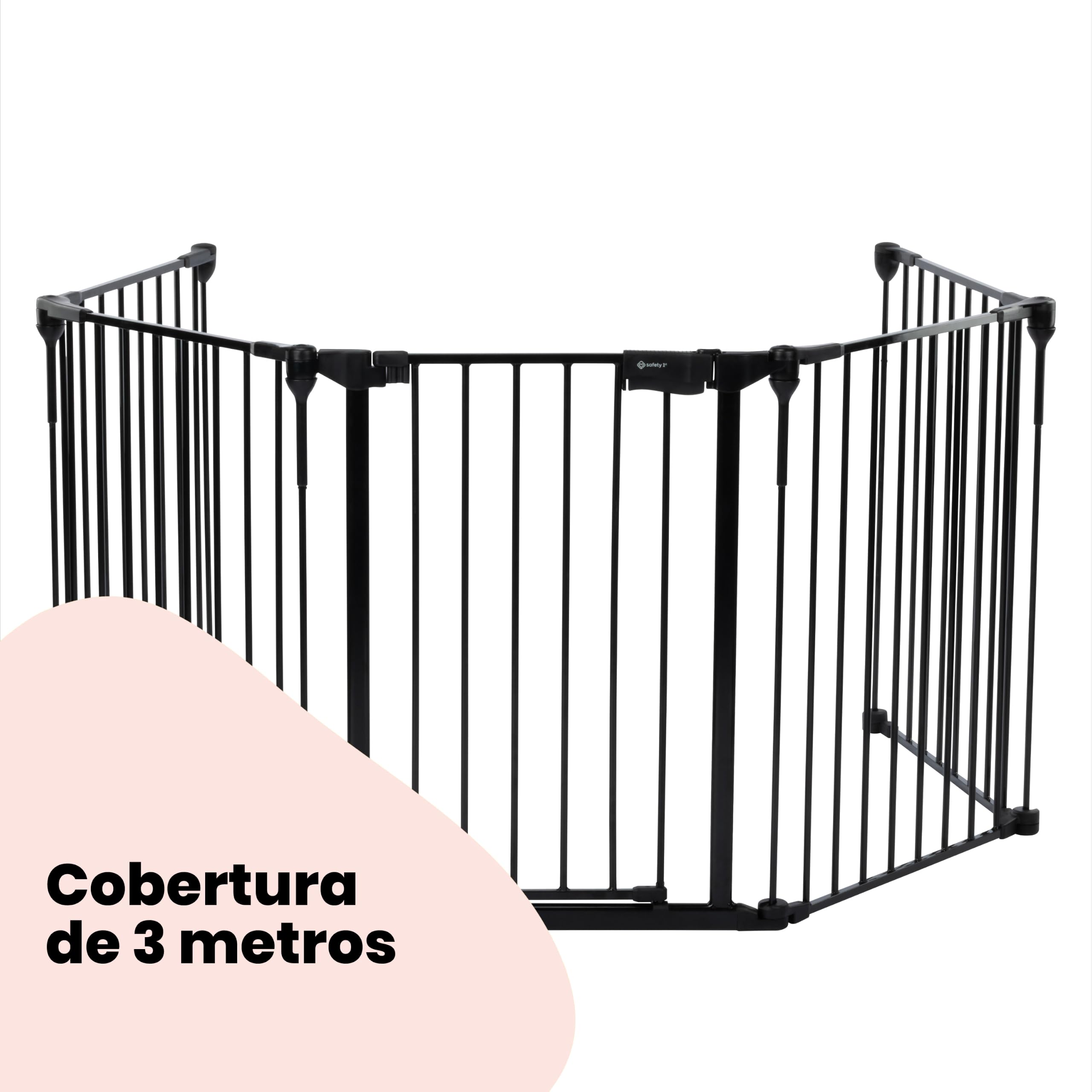 Safety 1st Modular 5 Panel barrera seguridad, 64-296 cm, 1 mano, Black | barrera seguridad niños escalera extra ancha, para espacios irregulares, cierre extra seguro, instalación rápida