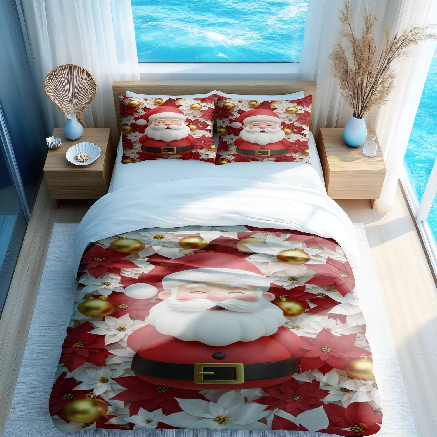 Housse de couette vitrail rouge et blanc 200x200 cm avec taie d'oreiller