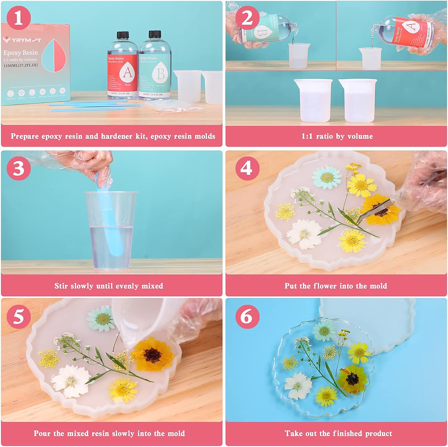 YRYM HT Crystal Clear Epoxy Resin Kit - 37.2 OZ Casting Resin Clear Resin Epoxy for Crafts, Jewelry Making, Art, Tumblers, River Tables, Easy Mix 1:1 Volume Ratio(Free Tool Kit)