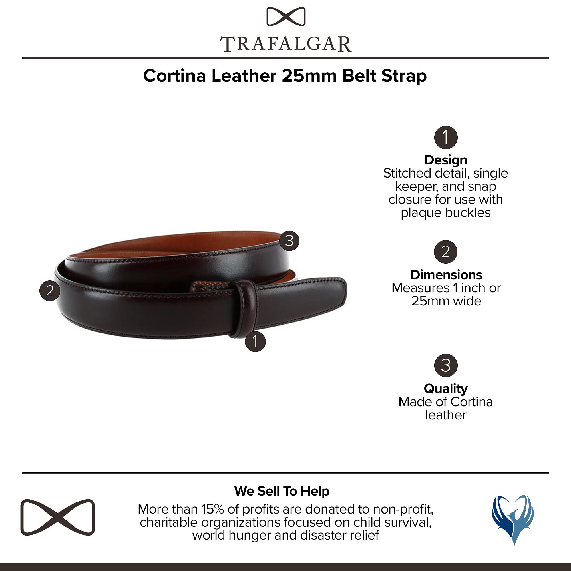 Trafalgar Men's Cortina Leather 25mm Compression Belt Strap, 42, Dark Brown