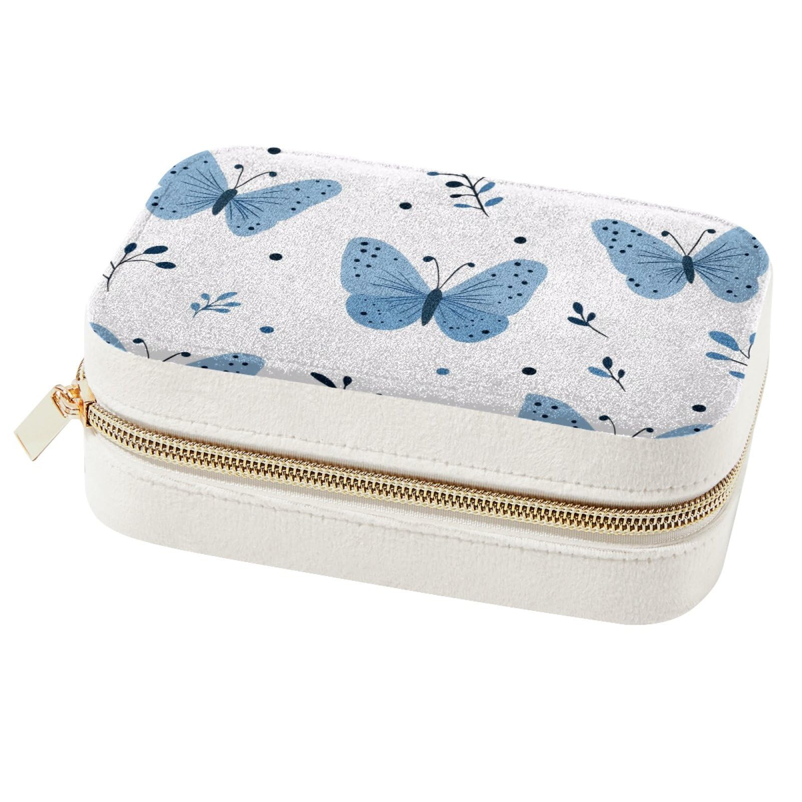 Boîte à bijoux portable papillons bleus | Organisateur bagues et colliers