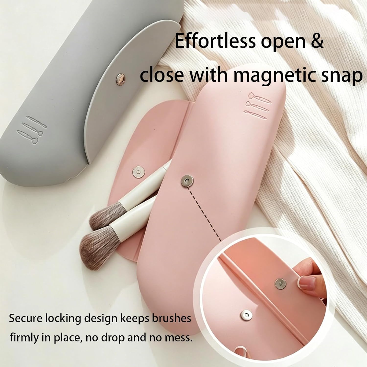 Silicone Makeup Brush Holder & Foldable Brush Cleaner Set – Travel Brush Case with Magnetic Closure, Portable Cleaning Bowl for Brushes, Sponges, and Powder Puffs (Pink) image 4