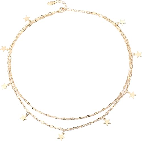 Collar tipo gargantilla hecho a mano, chapado en oro de 14 quilates o en plata, sencillo, refinado, con dije de placa de estrella o corazón, cadena