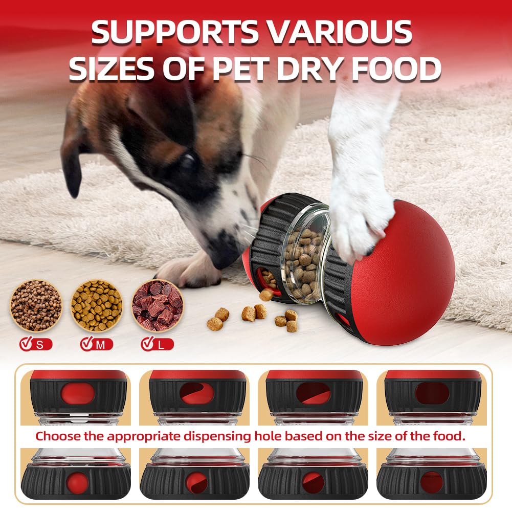 Interactive Durable Dog Toys,Rolling Dog Treat Dispenser Feeder,Adjustable Dog Treat Dispensing,Treat Dispensing for Small Medium Dogs Slower Feeding to Keep Them Busy Plaing IQ Training (Red Black) - Image 3