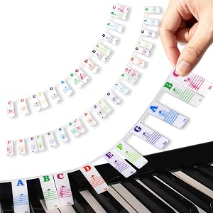 Piano Notes Overlay 61 Keyboard Strip, Azymi Piano Key Labels 61 Key for Beginner, Removable Multi-color Large Letters Silicone Piano Guide