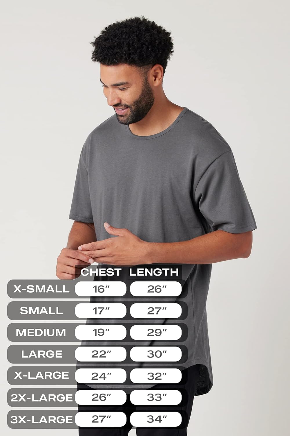 ShirtBANC Mens Hipster Hip Hop Long Drop Tail T Shirts Dropcut Shirt Long Line Shirt Small Black | Cool Gray | Navy