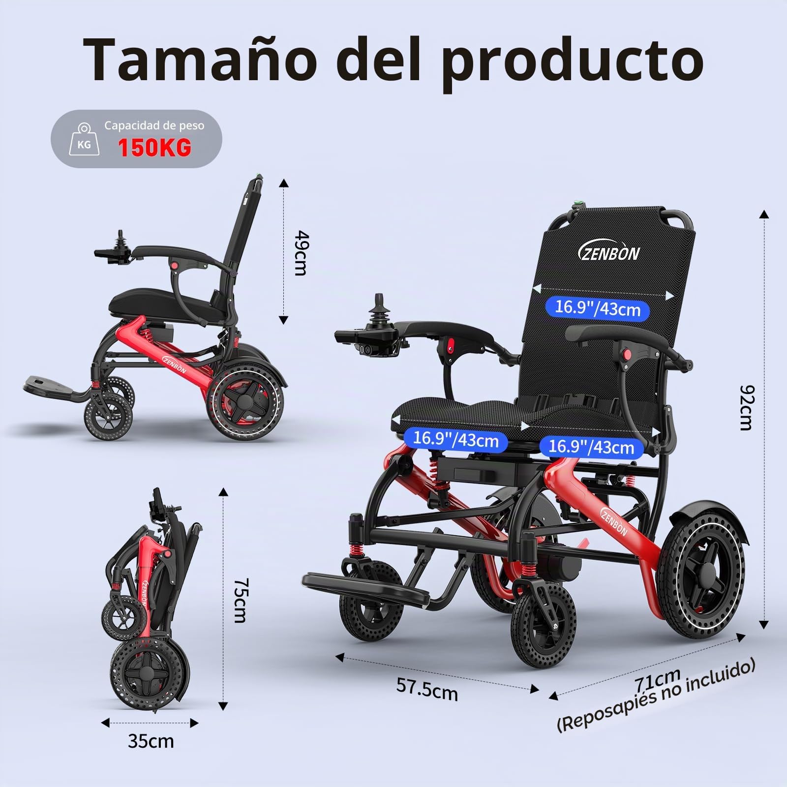 Silla de ruedas eléctrica plegable ligera 17,8 kg: 25 KM Silla de ruedas eléctrica con mando a distancia y botón de ayuda deslizante trasero, silla de ruedas eléctrica plegable All Terrain