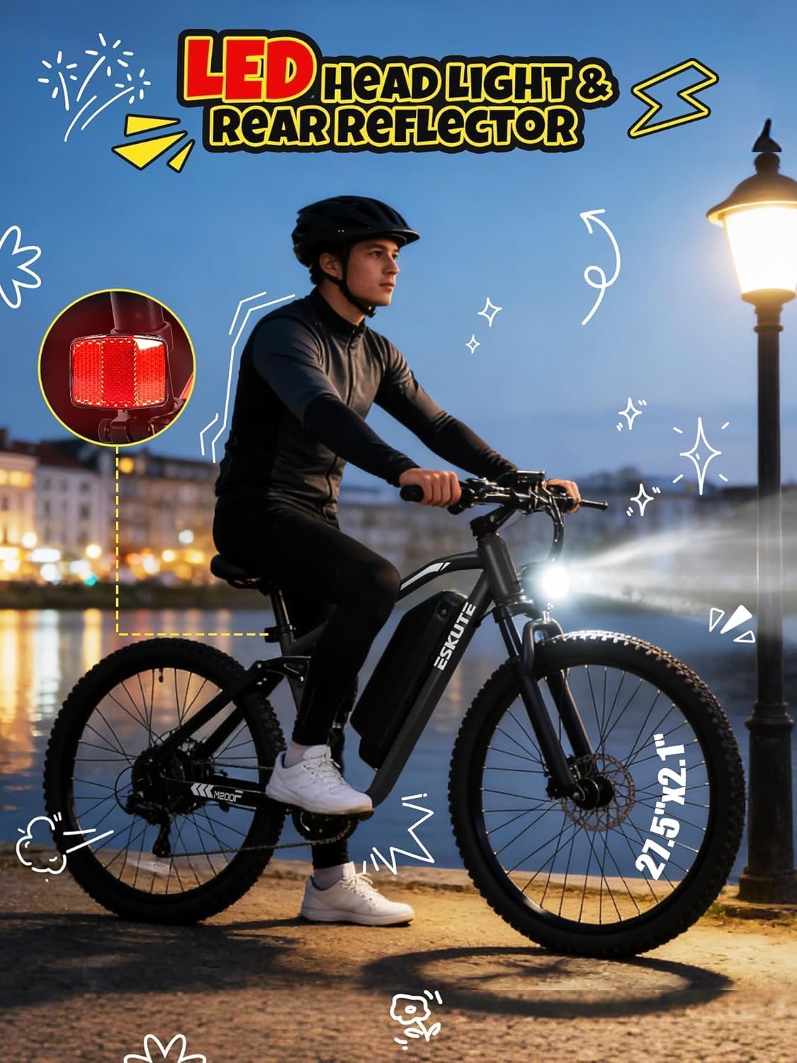 ESKUTE M200F Electric Bike dimensions and rider height guide