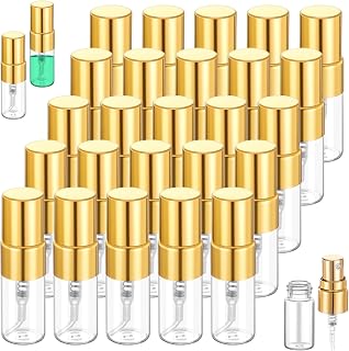 50Pcs 2ml Glass Empty Tiny Spray Bottle Empty Perfume Bottles Atomizer Clear Atomizer Sprayer for Perfume Sample Bottles Refillable for Travel Fine Mist (Gold Cap)