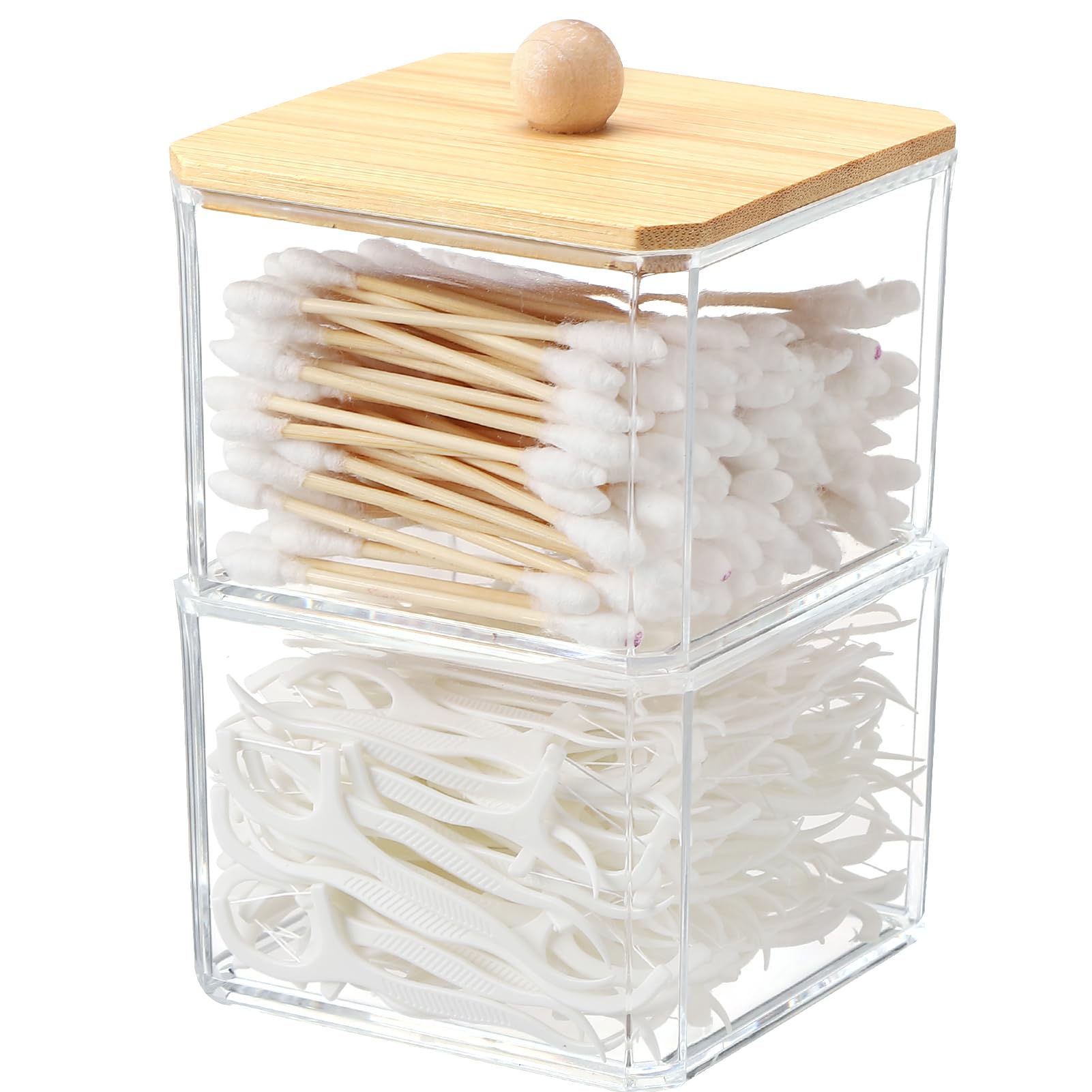 Qtip Holder Acrylic Container for Cotton Swab, Cotton Pads, Floss Picks - Restroom Containers Bathroom Essentials Accessories Decor Vanity Storage