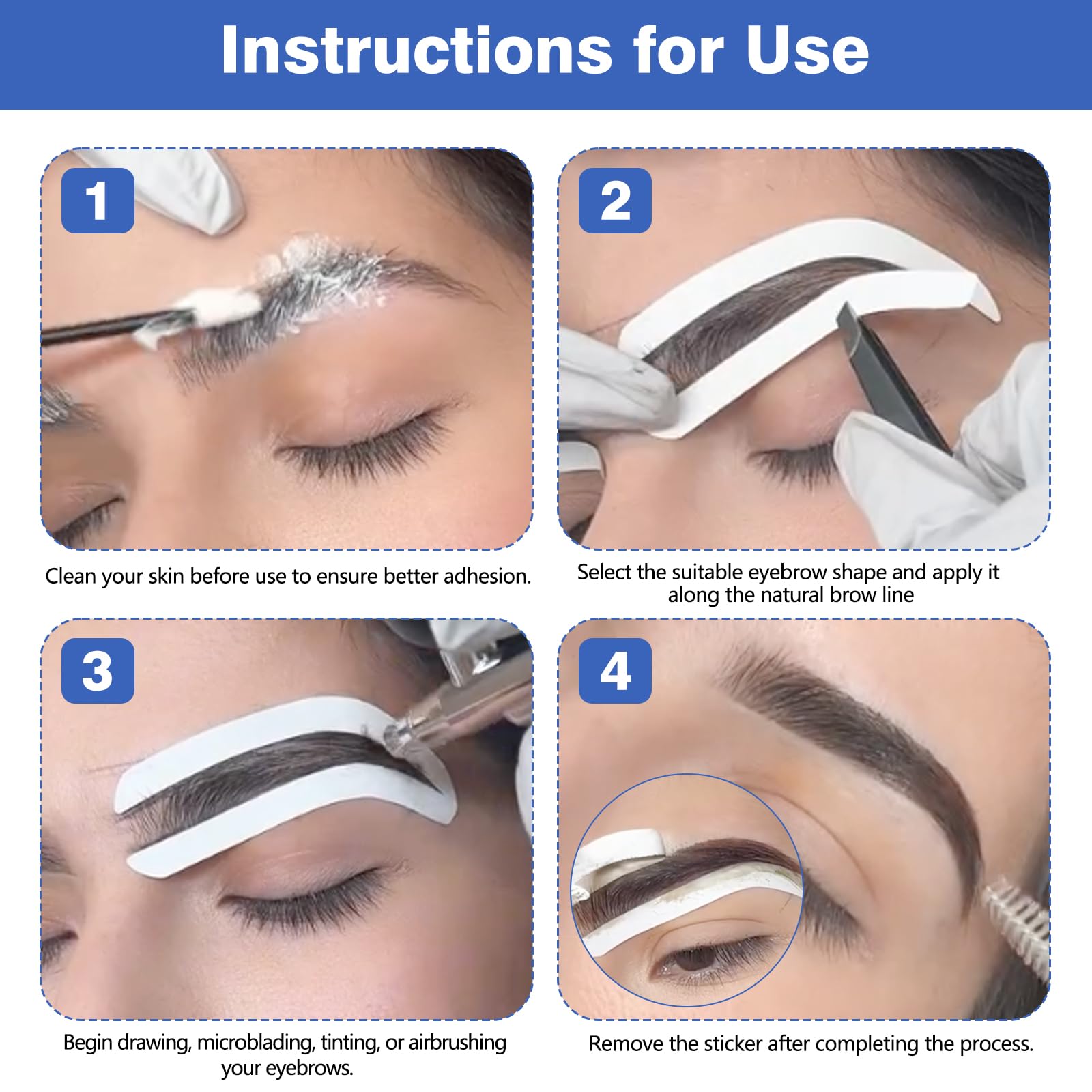 12 pares de pegatinas para dar forma a las cejas, plantillas adhesivas, cinta de forma desechable, sello de microblading para aerógrafo, guía de mapeo de cejas, plantillas semipermanentes de