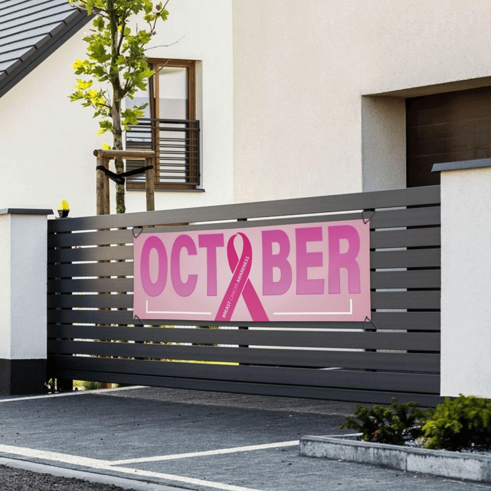 Bannière Octobre Rose - 180x30 Cm - Ruban Rose Sensibilisation Cancer Du Sein - Pour Vitrine, Événement, Décoration