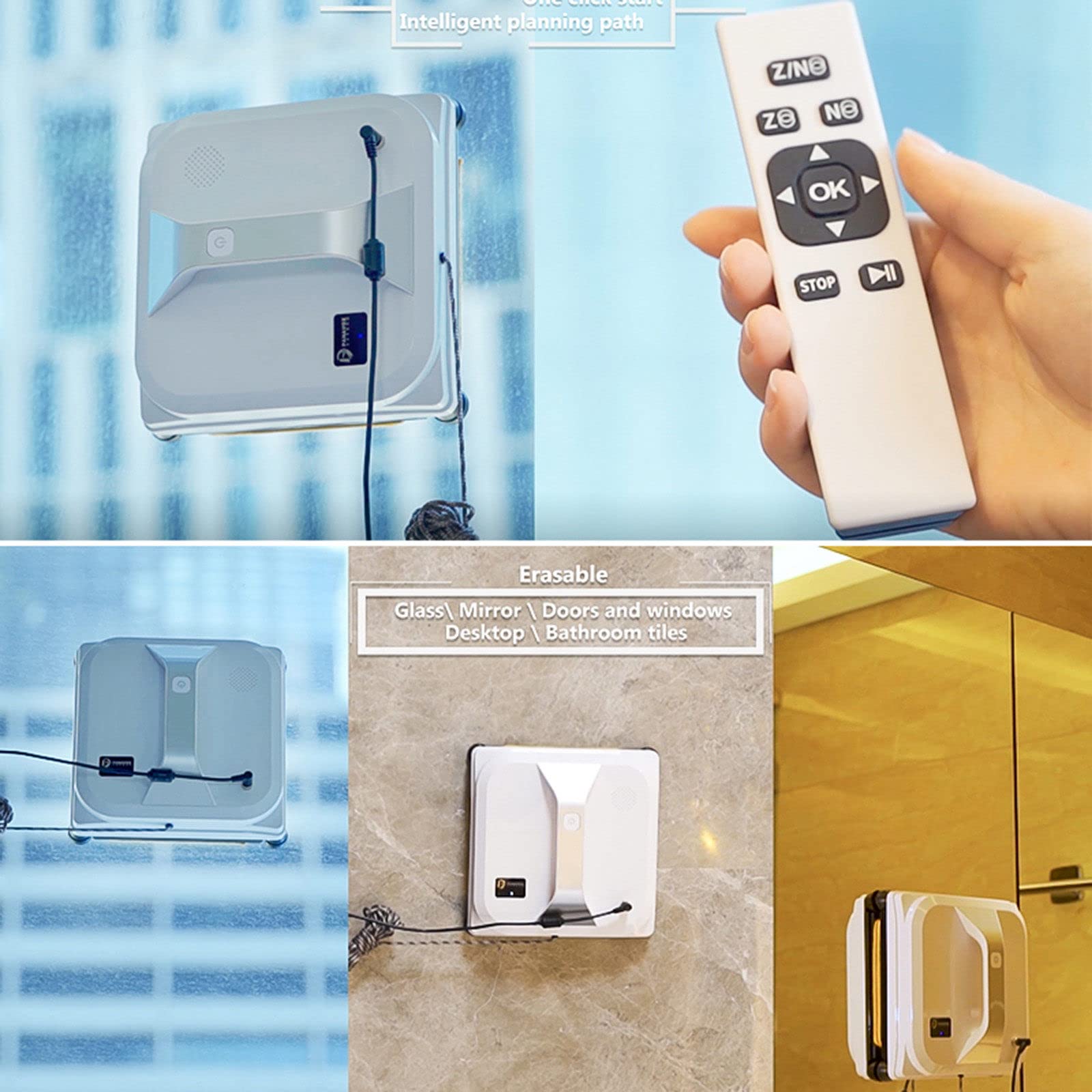 Robot de Limpieza de Ventanas 3000Pa Suct, Limpiador de Vidrio automático con Control Remoto, detección sin Fiel, 20min Respaldo Seguro, adsorción de vacío para Ventanas y Espejos domésticos