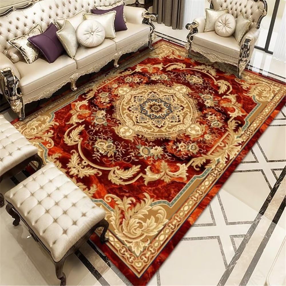 Tapis décoration rouge foncé floral pour cocooning de chambre