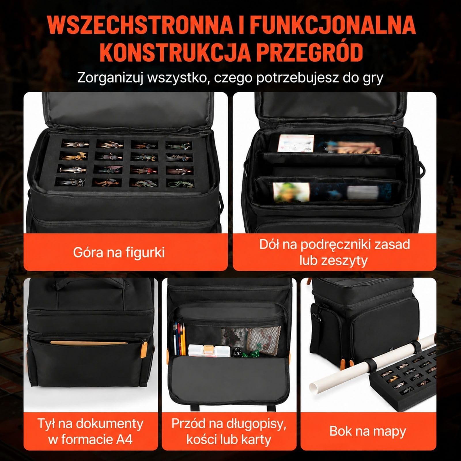 Torba transportowa na 16 miniatur piechoty, uchwyt, regulowany pasek na ramię, 1 warstwa pianki, modele nie wchodzą w skład zestawu