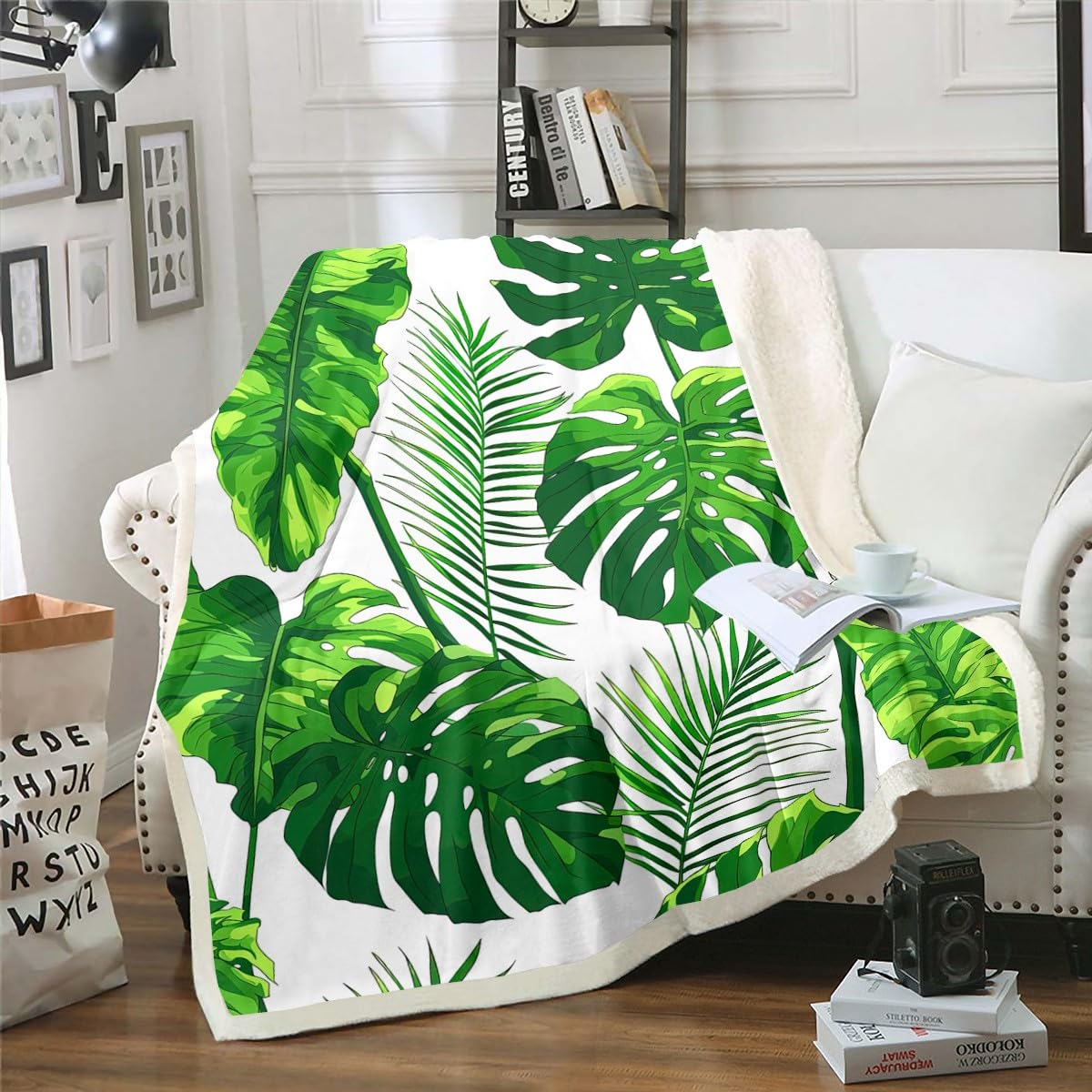 Monstera Leaf Shaped Green Leaf Blanket Buy Tropical Leaves Fleece Blanket:  Suede Polyester Print Online In
