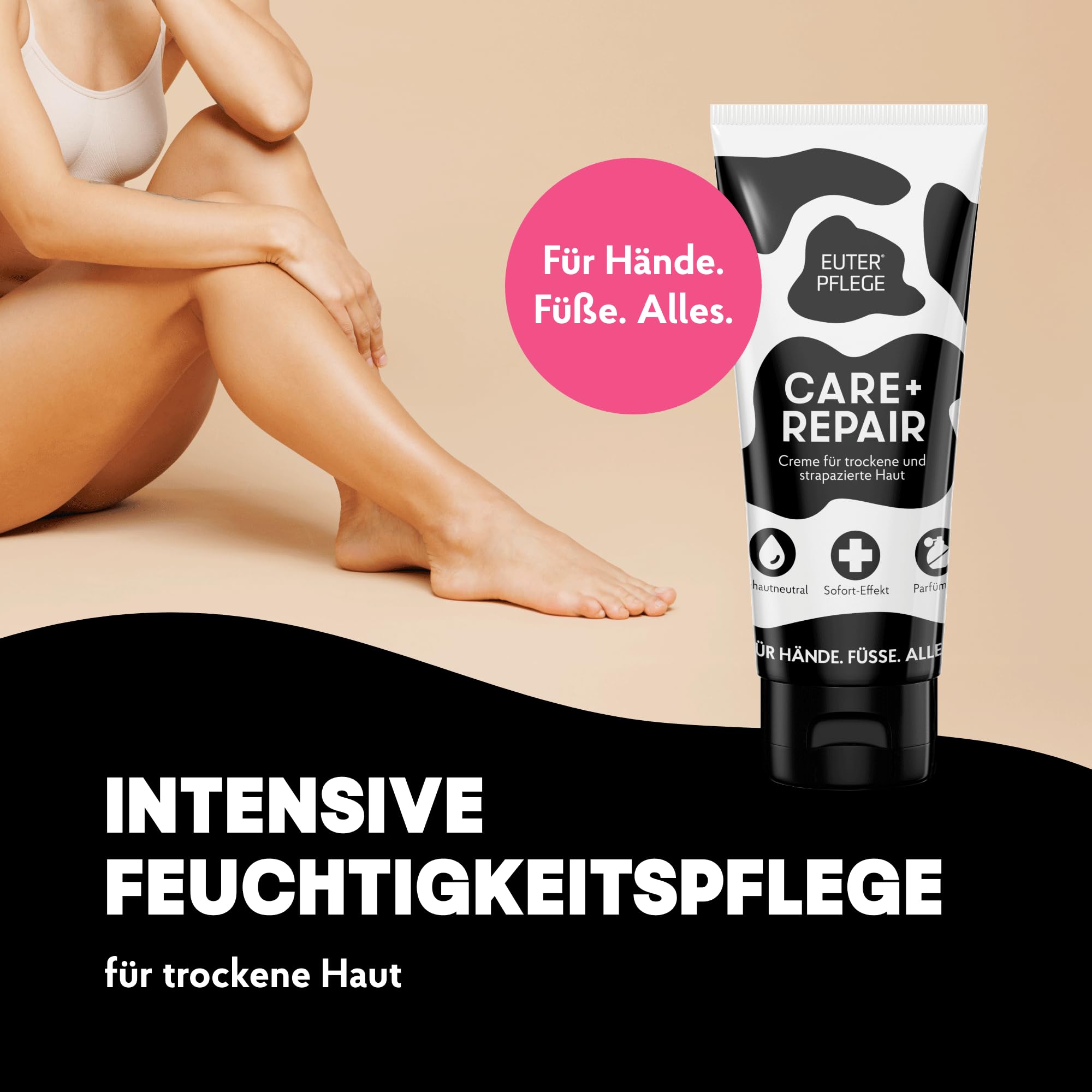 EUTERPFLEGE Care + Repair Creme, 100ml, intensive Pflege für trockene Haut, Feuchtigkeitscreme für Hand und Körper, parfümfrei, Allergiker geeignet Kosmetik