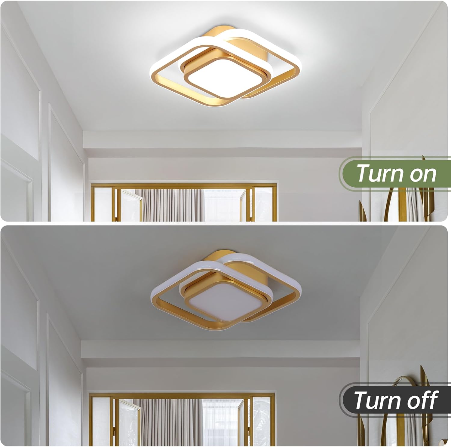 CANEOE Gold Modern Ceiling Light,Small Square Hallway Ceiling Lamp Cool White 6000K Ceiling Lighting Fixtures for Hallway Bedroom Kitchen Living Room Laundry Room Corridor Ceiling Lights
