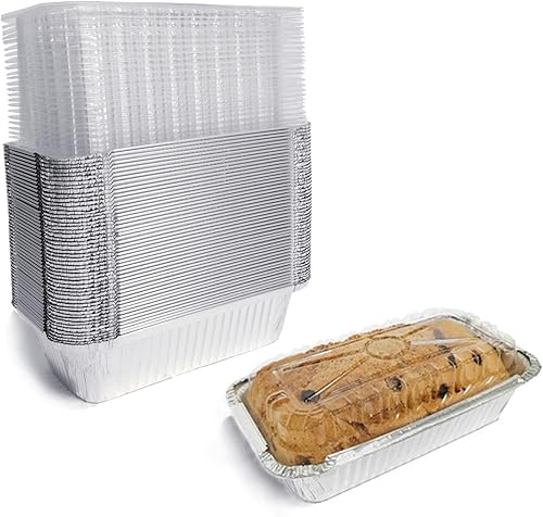 Moldes de pan desechables de papel de aluminio Sartenes para pan de 1.5 libras con tapas Paquete de 50 Cajas de postre Perfecto para hornear,