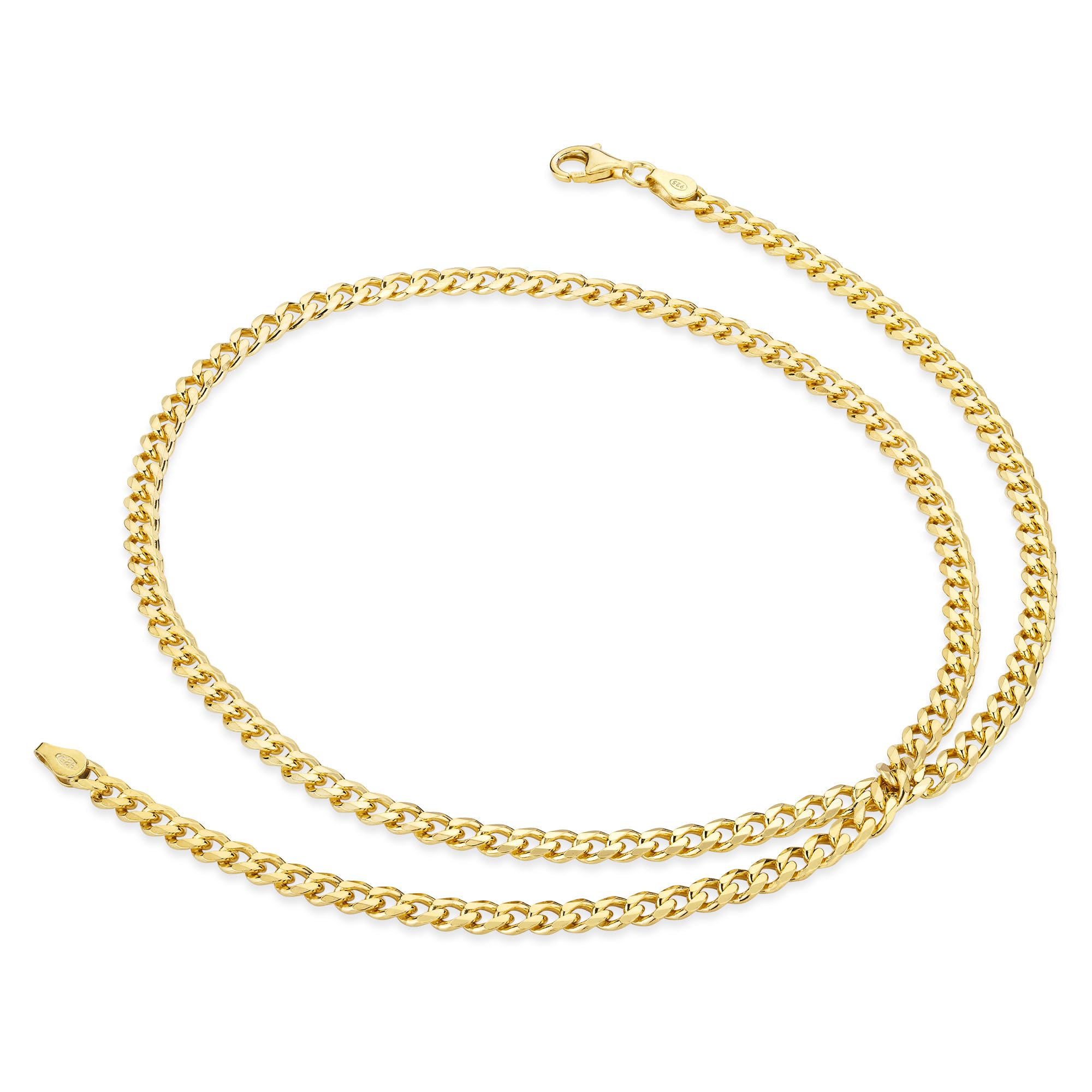 Panzerkette Herren vergoldet 925 Silber Kette 4,2 mm Goldkette LJ1042 | goldene Männer Halskette Silberkette ohne Anhänger aus 925er Sterlingsilber 24k vergoldete Länge 45 50 55 60 cm