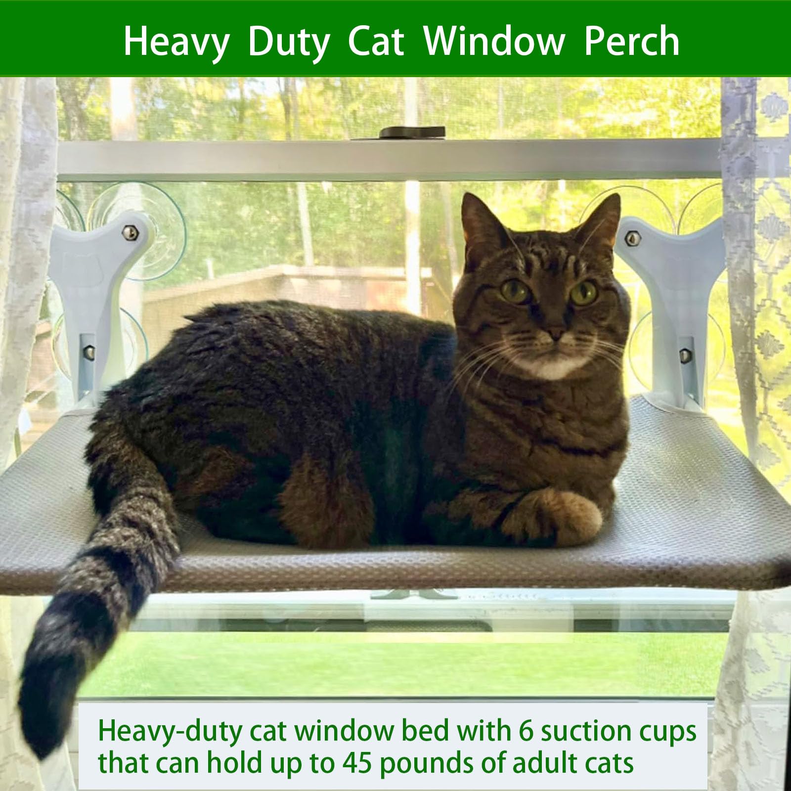 Percha para ventana de gato, hamaca para ventana de gato, cama de ventana para gatos, percha de ventana para gatos dentro del asiento de ventana para gatos con 6 ventosas fuertes para gatos grandes