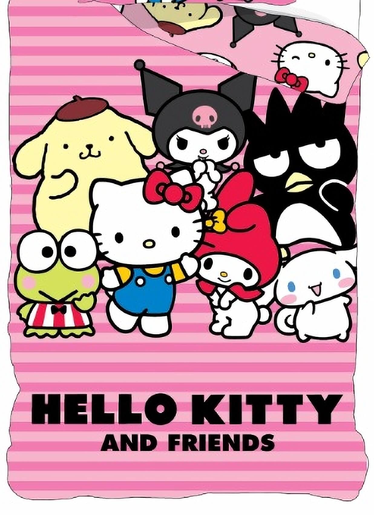 BrandMac Hello Kitty & Friends Komplet dwustronnej pościeli, poszwa na kołdrę 135 x 200 cm, poszewka na poduszkę 80 x 80 cm, rozmiar niemiecki, 100% bawełna