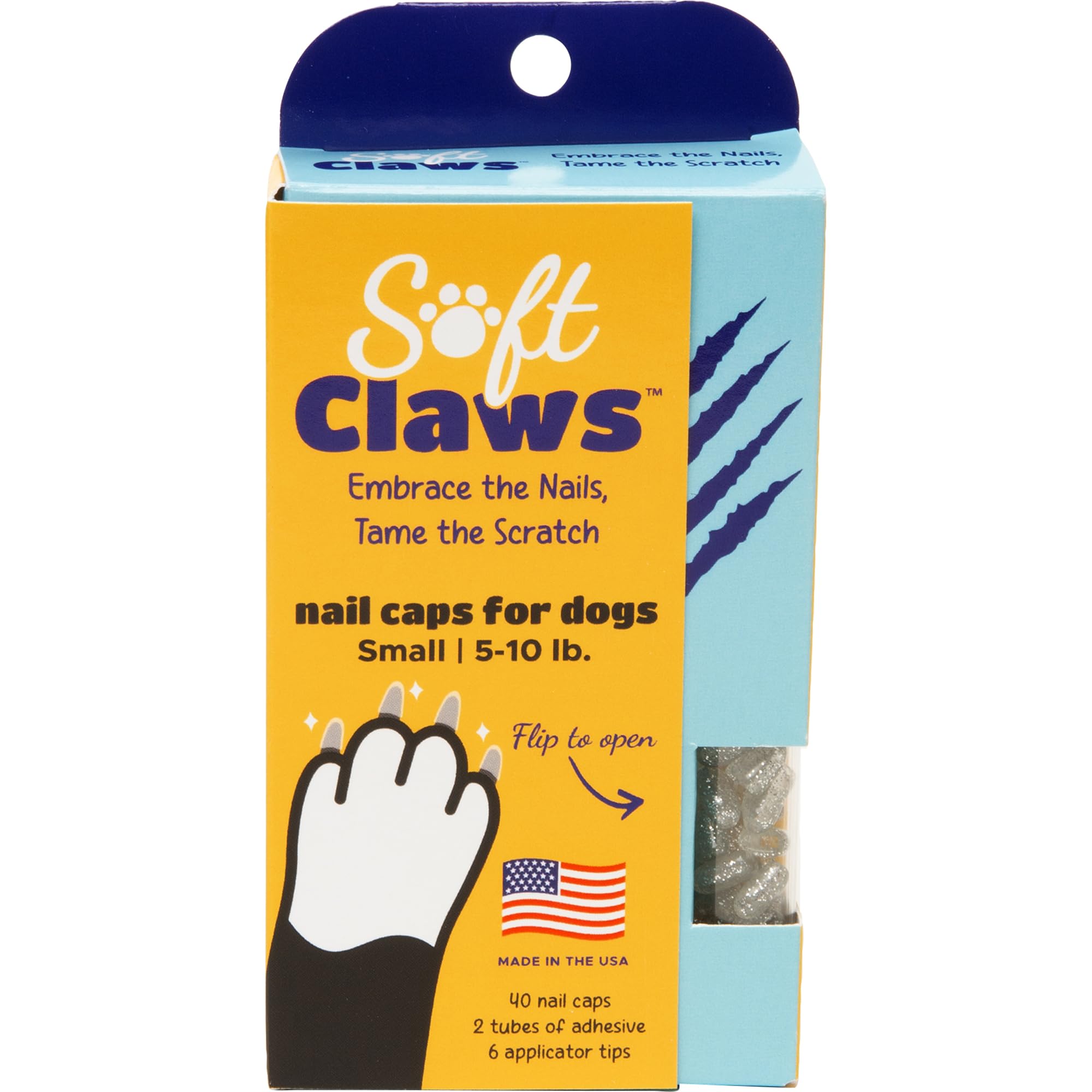 Dog Nail Caps, 40 Small Nail Caps, Made in USA - Vet Developed, Safe & Non-Toxic Easy to Apply Claw Covers | Protects Furniture & Skin, Sparkle Silver
