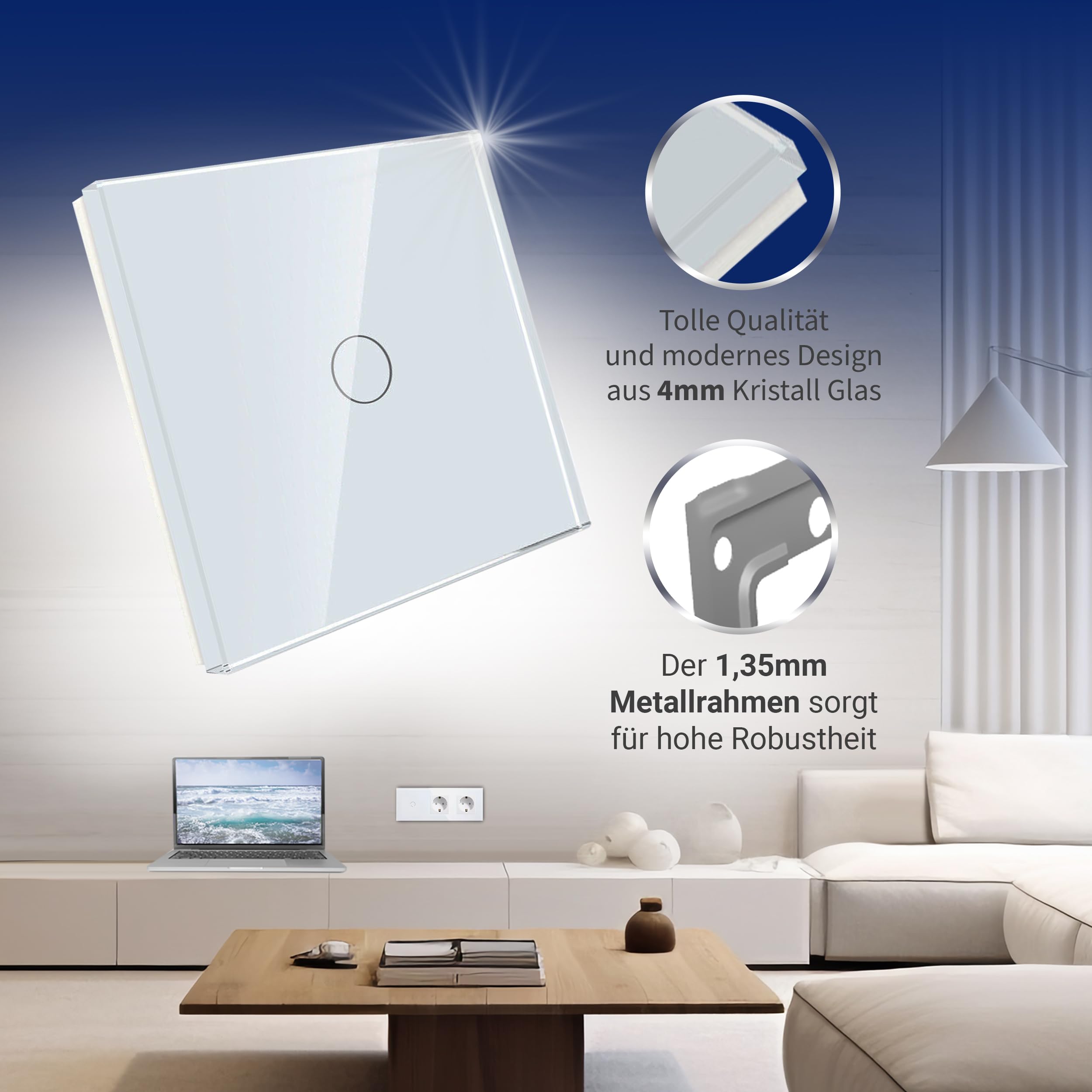 PULSAR Touch Lichtschalter 3 Fach Weiß Unterputz, Lichtschalter Gehärtete Kristallplatte mit Status-LED, Touch Schalter Dreifach 110V - 240V / Nicht Smart Schalter