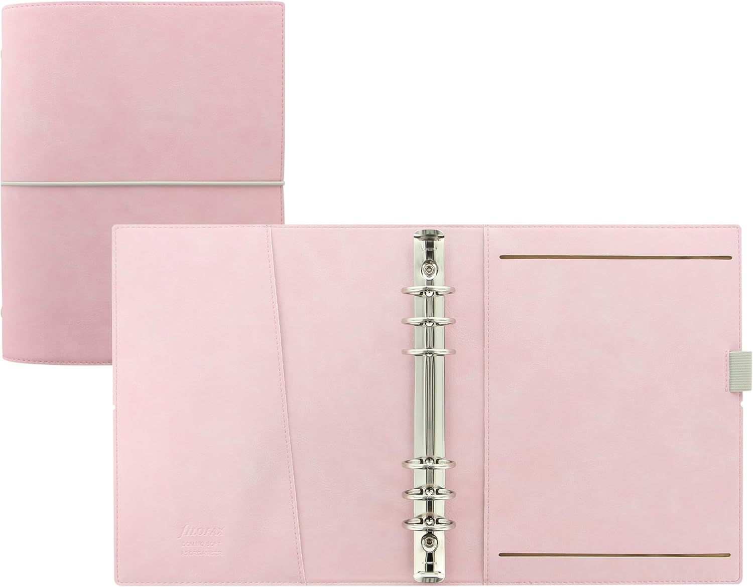 Filofax ドミノ ソフトオーガナイザー A5サイズ ペールピンク 滑らか レザールック グレイン効果 触覚 6つのリング 週間