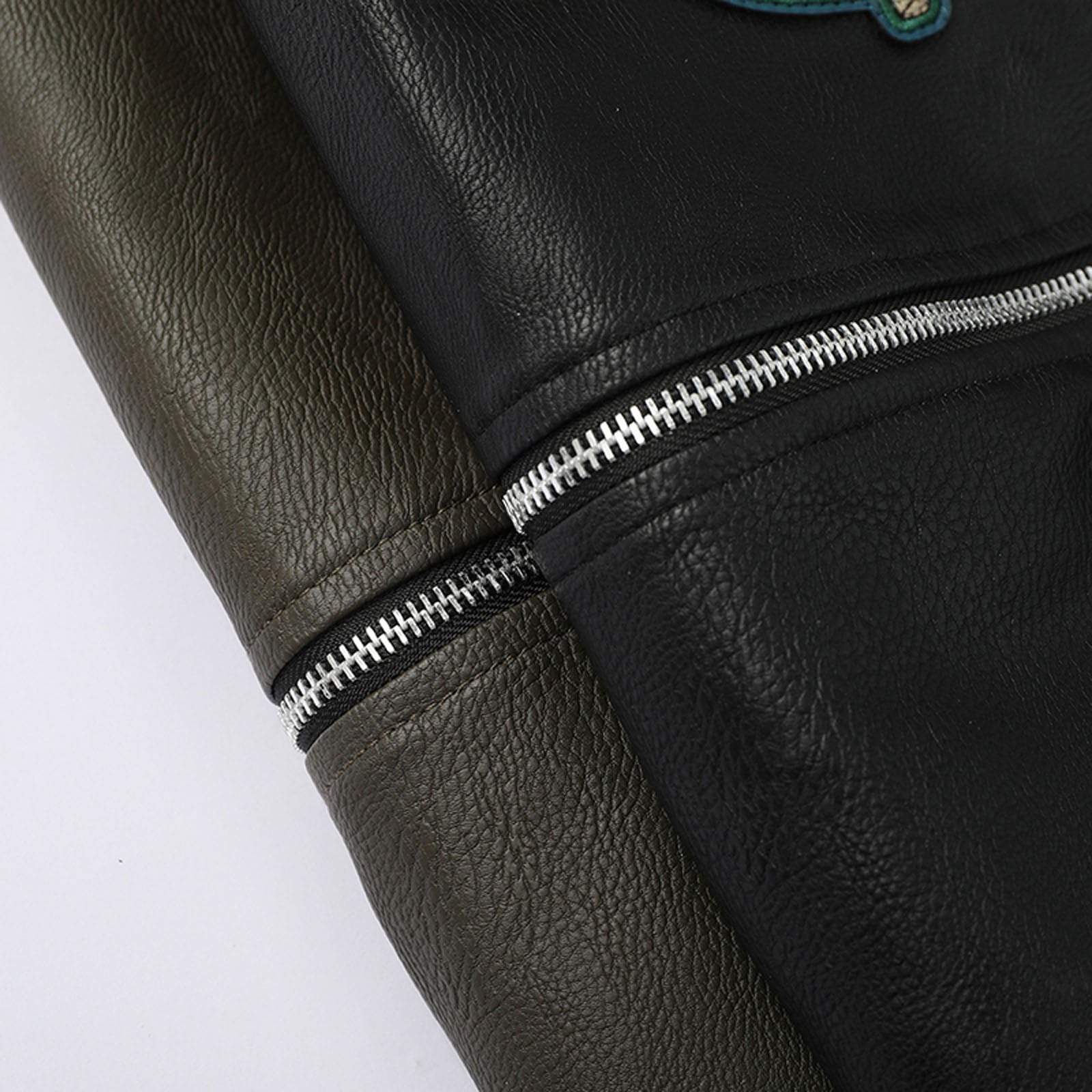 Generisch Giacca in pelle da uomo calda giacca invernale da pilota con distintivo aviatore, giacca softshell bomber stile militare, giacca da aviatore, giacca in pelle sintetica