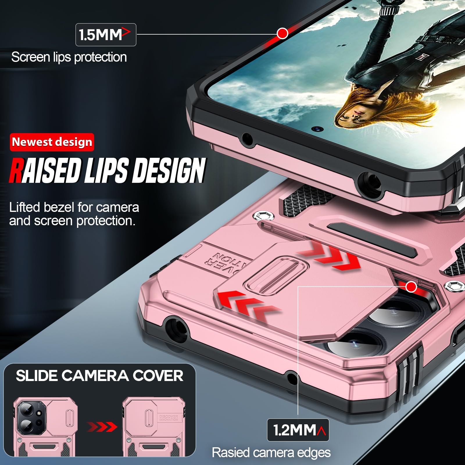 LeYi Max Power Coque + Verre Trempé Pour Xiaomi Redmi 12 4G/5G (Lot De 2) - Doré Rose
