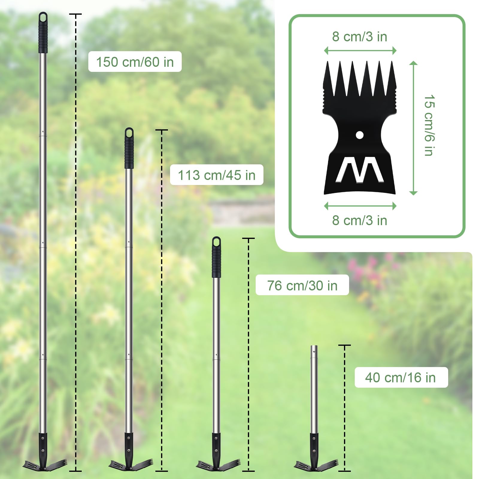 Outil d'arrache-mauvaises herbes avec long manche de 152,4 cm, outil d'élimination des mauvaises herbes 2 en 1 et binette pour désherbage, outil de désherbage manuel avec poignée amovible, outil de