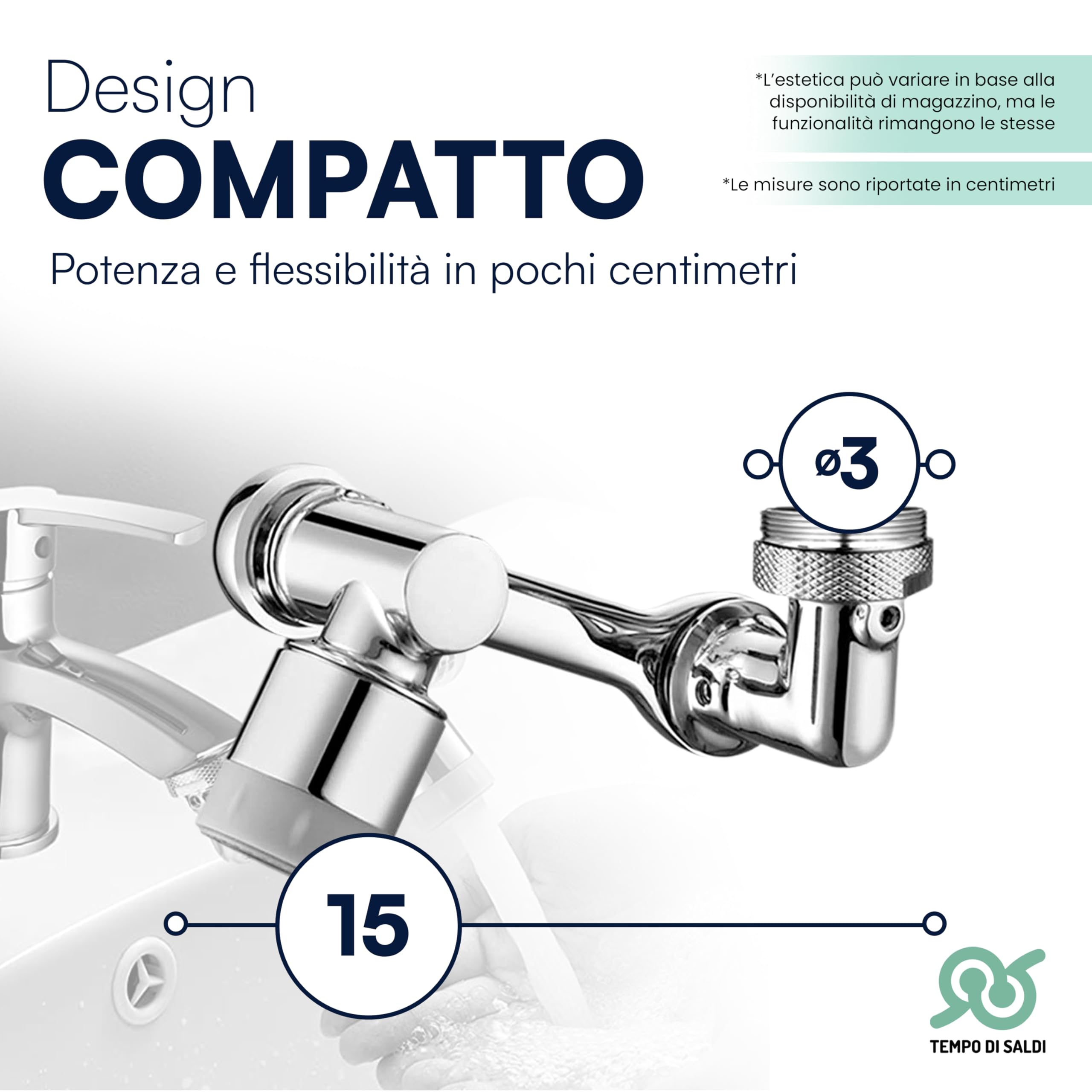 Tempo di saldi Rompigetto Rubinetto Cucina con Aeratore Snodabile 1080 Gradi in ABS - Prolunga Rubinetto Bagno Universale - Filtro Lavandino Rotante con Attacco Girevole per Miscelatore e Lavabo