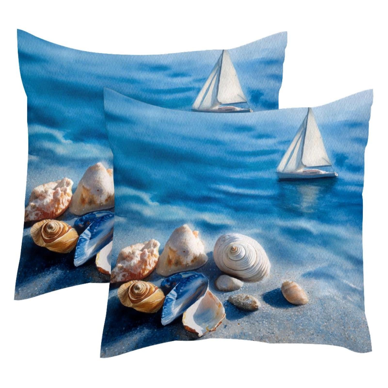 Housses de coussin velours marin voilier pour déco de canapé bord de mer