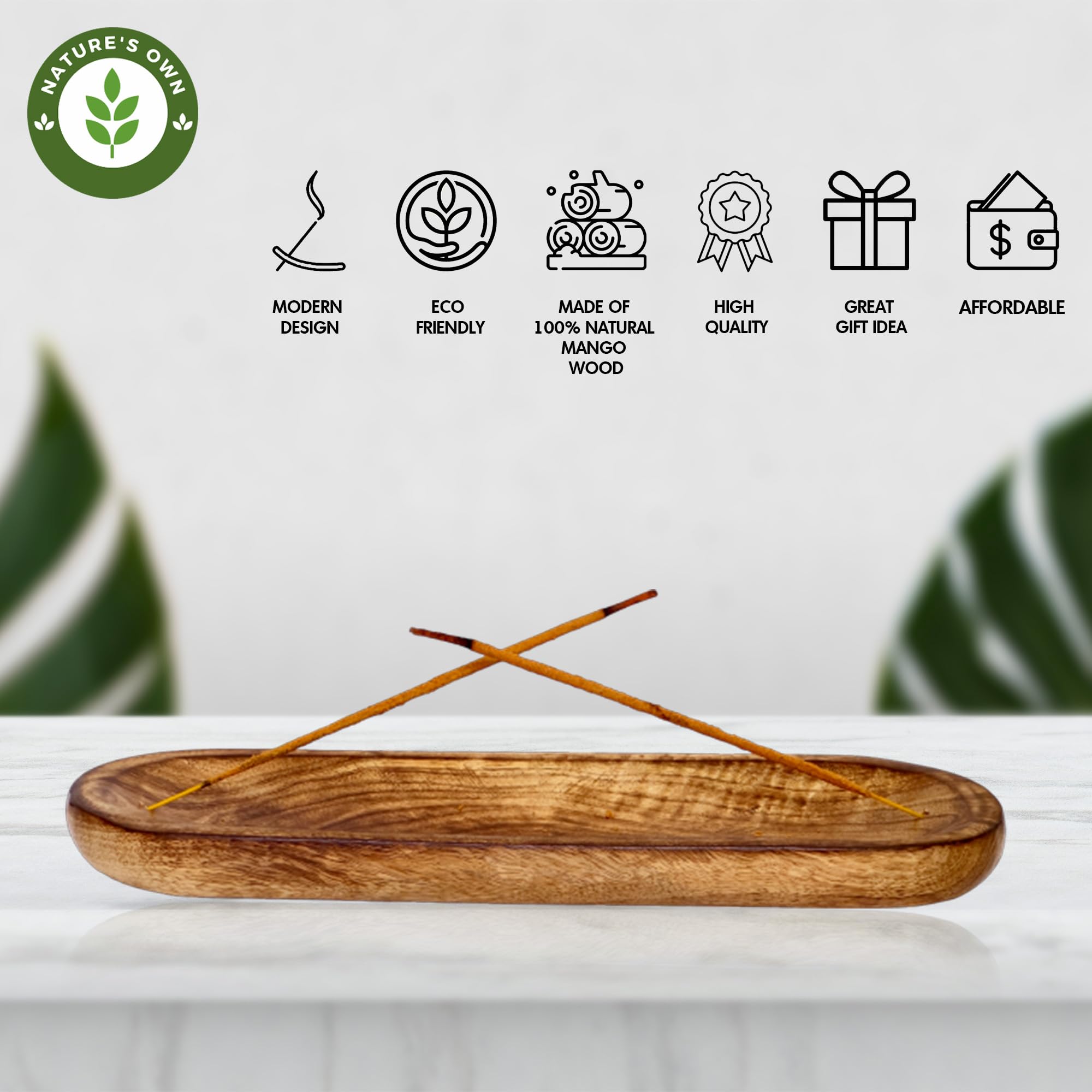 EARTHLY HOME Räucherstäbchenhalter Aus Holz – Handgeschnitzt, Braun Mit Aschefänger | Für Meditation, Yoga & Deko