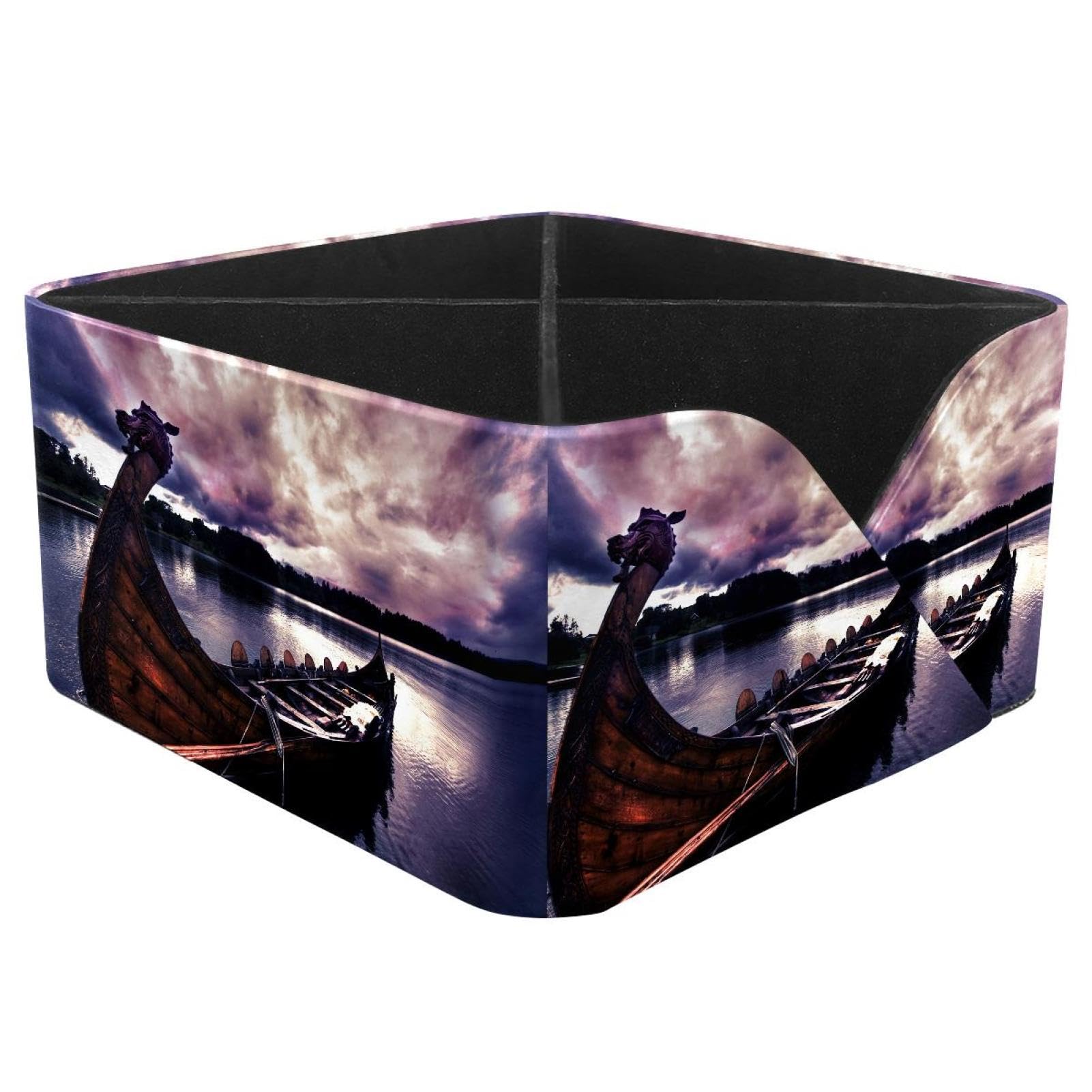 KengjuTesu Dragon Boat at Dusk Desktop Organizer Pen Holder, Rectangular Pencil Cup for Office, Study and Makeup Stations