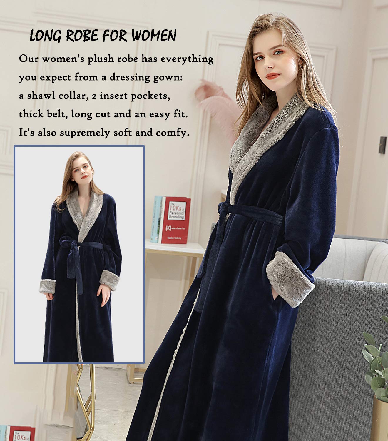 Vestaglia Lunga Donna in Pile con Cintura, Accappatoio da Donna in Morbido Pile, Spugna Pigiama Flanella Invernale per Casa Spa Hotel