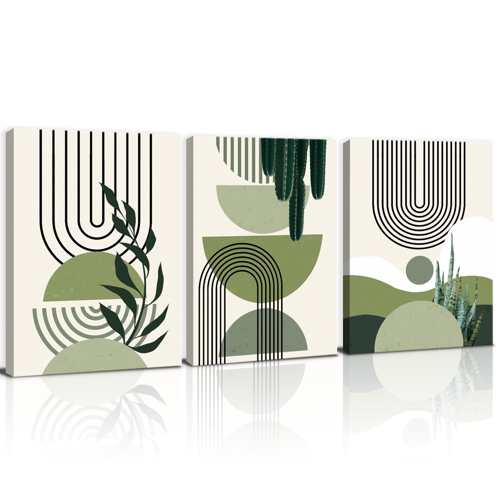 ANHUIB Poster 3er Set Boho Bilder Grün Boho Botanische Pflanzen Leinwand Bilder Bilder Set mit Rahmen Aesthetic Grüne Pflanze Wanddeko Moderne Wandbilder für Schlafzimmer Wohnzimmer Dekoration 30x40cm