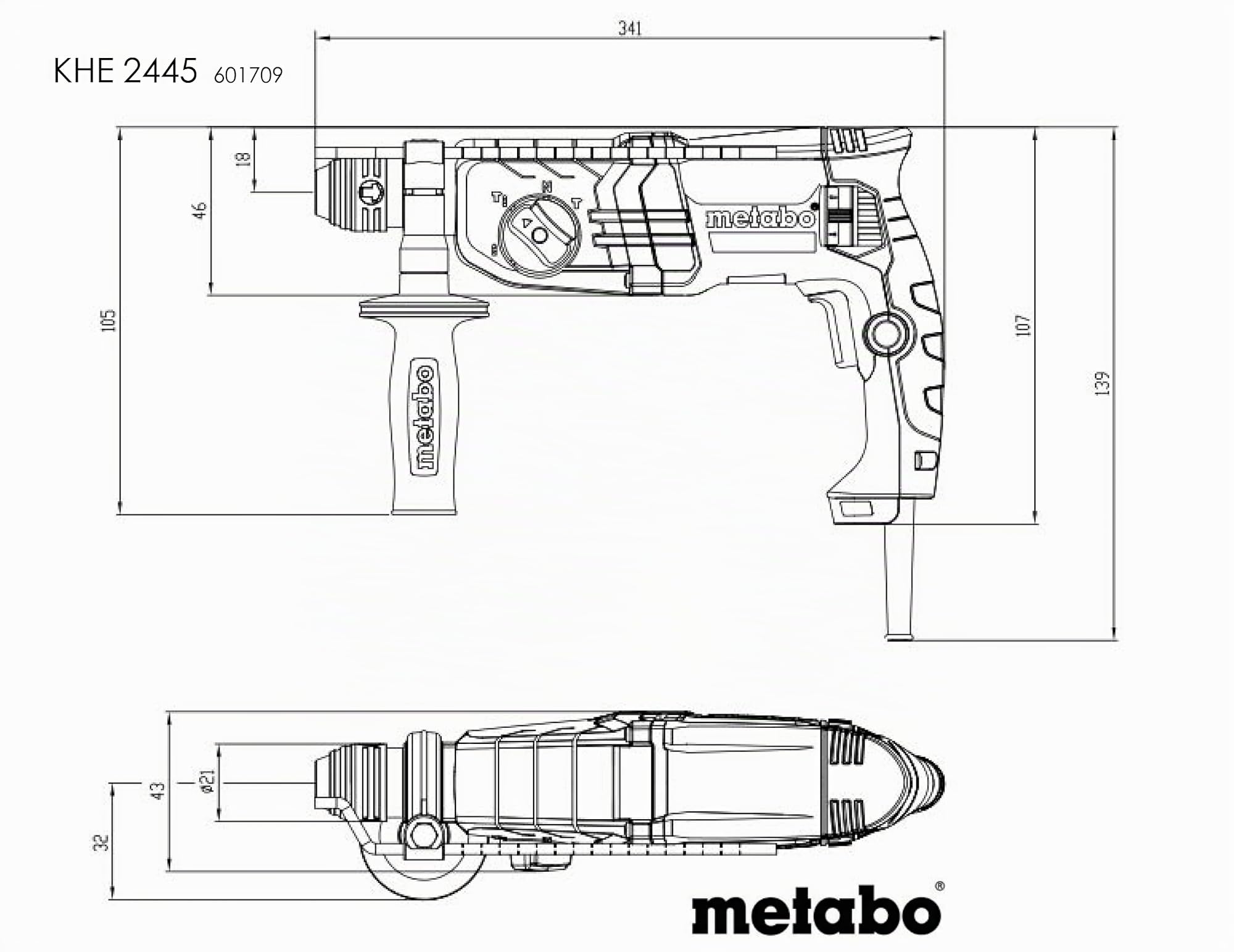Metabo martello combinato KHE 2445 – 601709500 – Martello combinato per forare con percussione, forare e scalpellare – Cavo da 4 m