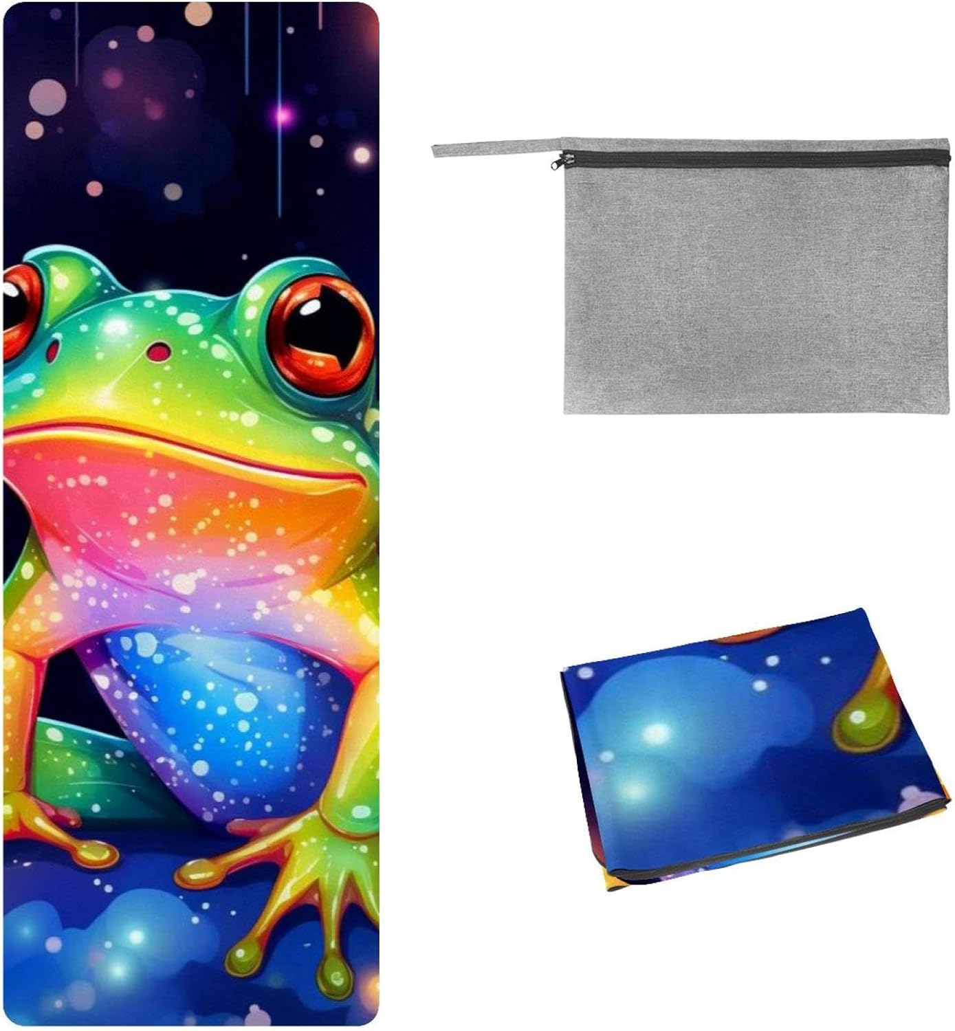 Yoga Towel, Galaxy Frog Pattern Non Slip Sweat Absorbent Hot Yoga Mat Towel for Hot Yoga, Pilates and Fitness - 72.8" x 26.8"