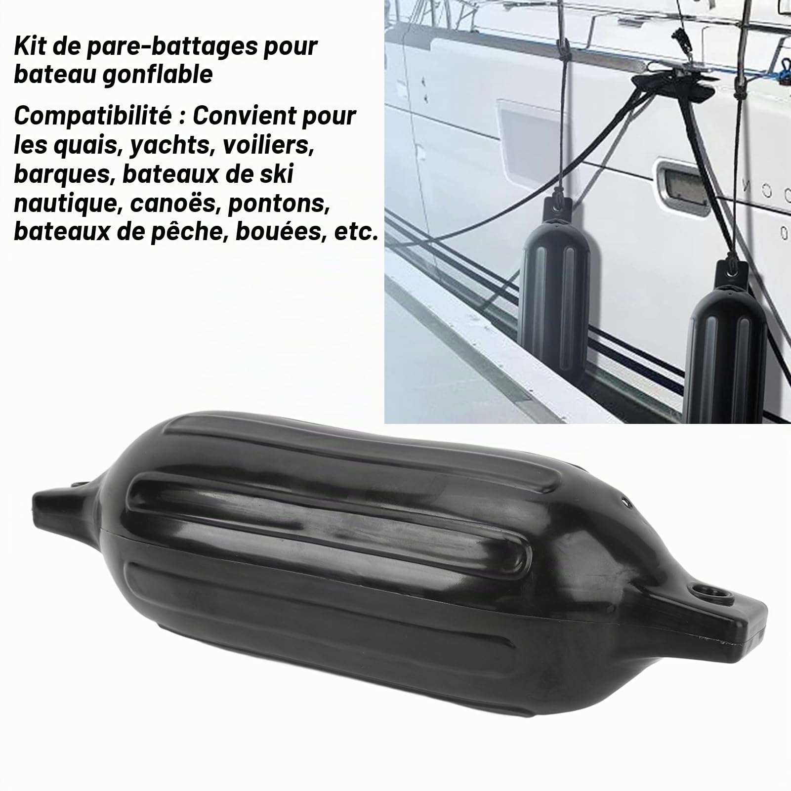 Kit de Pare-chocs de Bateau D'amarrage de Bouées Nervurées Marines-rembourrage de Protection, Bouées de Protection Nervurées D'amarrage avec 4 Cordes en Nylon, Polyvalent pour