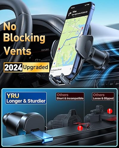 Miniatura 2 de YRU Soporte de teléfono para ventilación de automóvil clip de acero mejorado, soporte de teléfono celular resistente y ajustable a prueba de golpes,