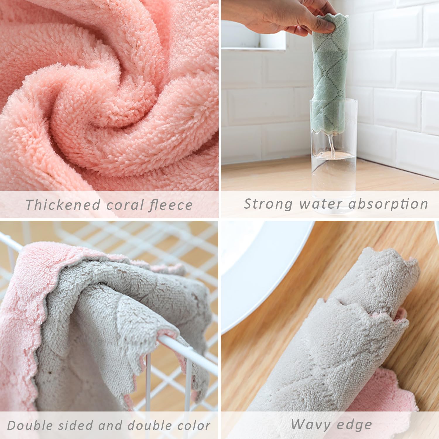Chiffons De Nettoyage Hautement Absorbants En Microfibre Polaire Corail, Serviettes De Cuisine Réutilisables, Verre De Nettoyage, Cuisines, Salles De Bains, Automobile
