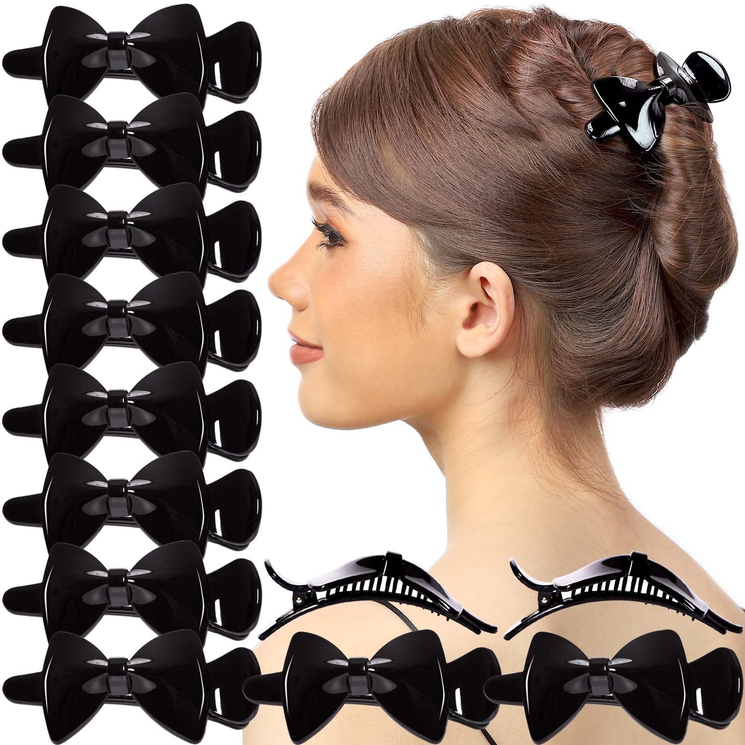 RC ROCHE ORNAMENT12 Pcs Womens Hair Ribbon Bow Clip Cute Pretty Plastic No Slip Strong Grip Hold Girls Ladies Beauty Accessory Styling Pin Jaw Clamp, Small Black