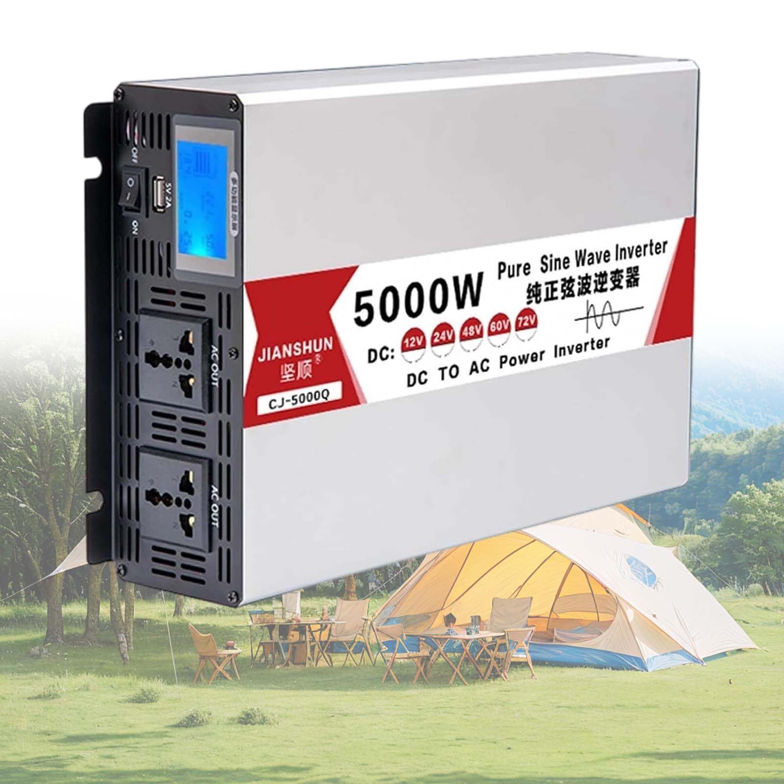 Przetwornica czystego sinusa 5000W, przetwornice, konwerter 12V/24V/48V/60V na 110V/120V, z podwójnym gniazdem AC i portem USB, do układu słonecznego off-grid d 12V