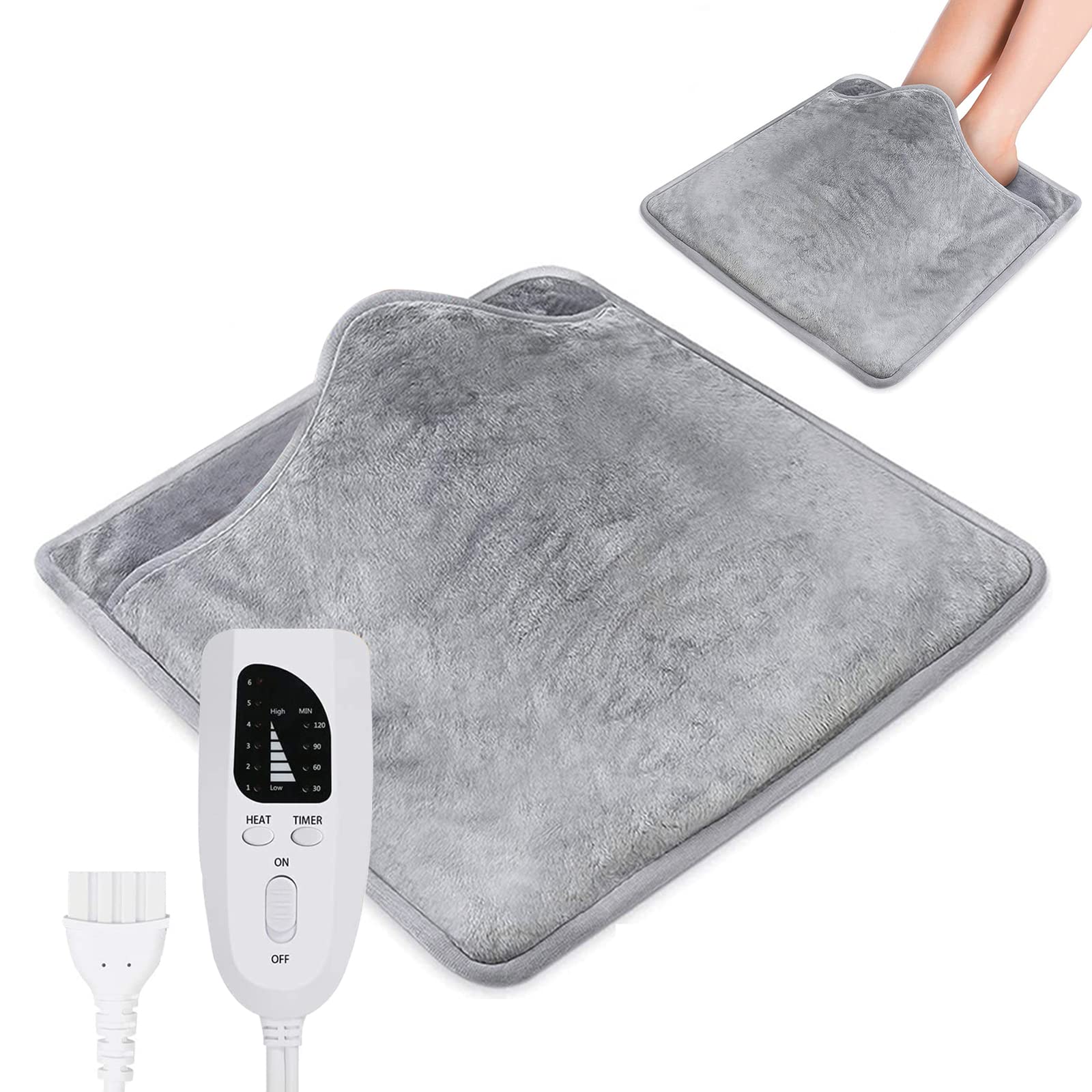 longziming Electric Heated Foot Warmer, 6 Heat Settings - Auto Shut Off and Machine - Washable-Electric Feet Warmer Fast Heating Pad Cushion for Foot, Back and Full Body for Women Men