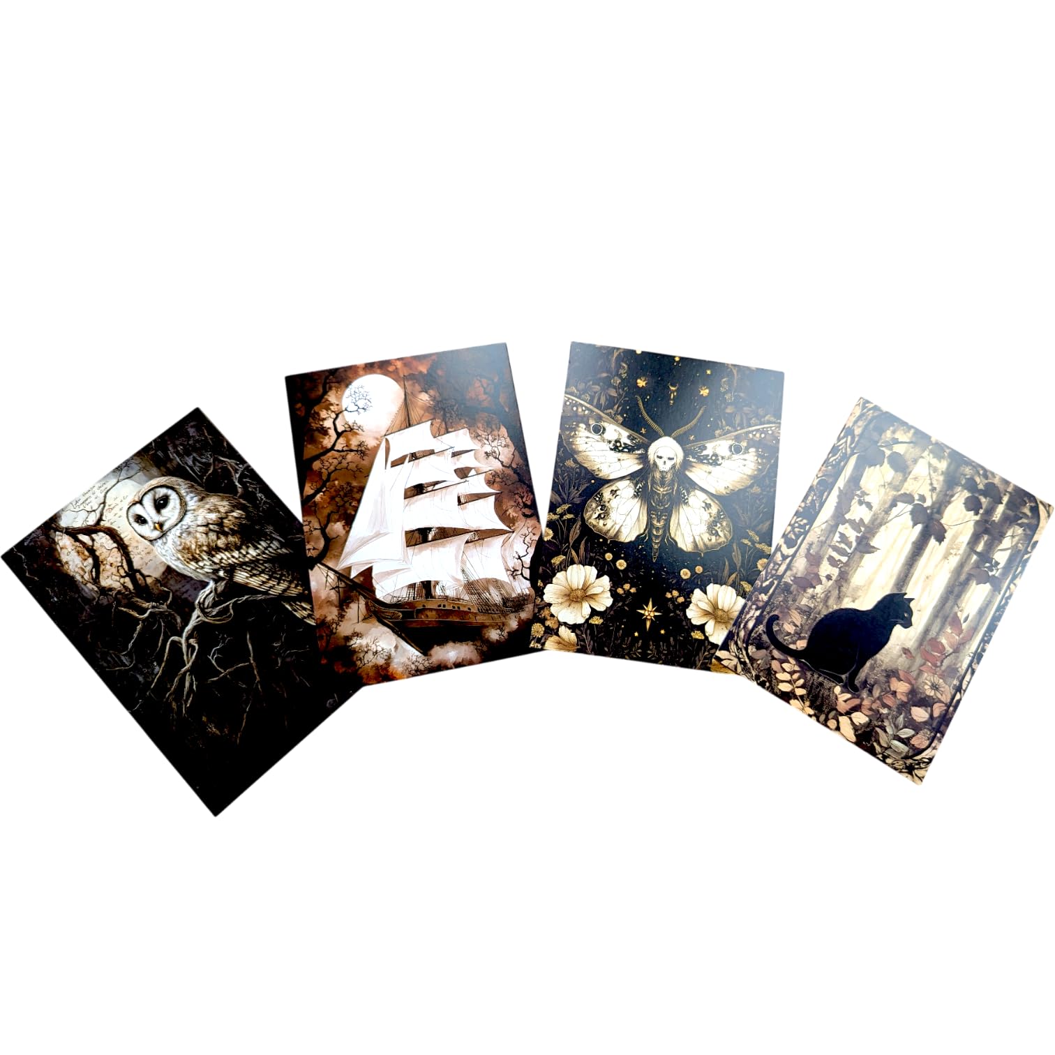 Gothic Autumn Postcard Set – 4 Dark Academia Art Prints with Haunted Houses, Skeleton Trees & Victorian Figures | Vintage Gothic Stationery or Wall Art Décor (Academia Forest Set 1)