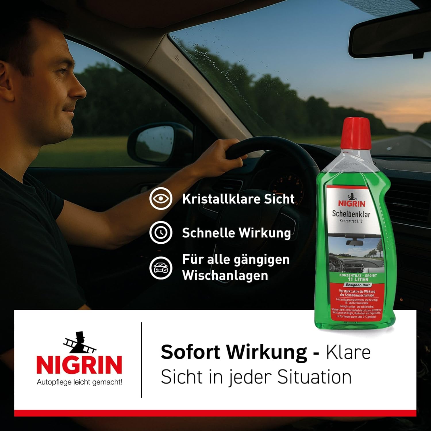 Nigrin 72983 Windshield Clear 1:10 Concentrate, 1 Liter